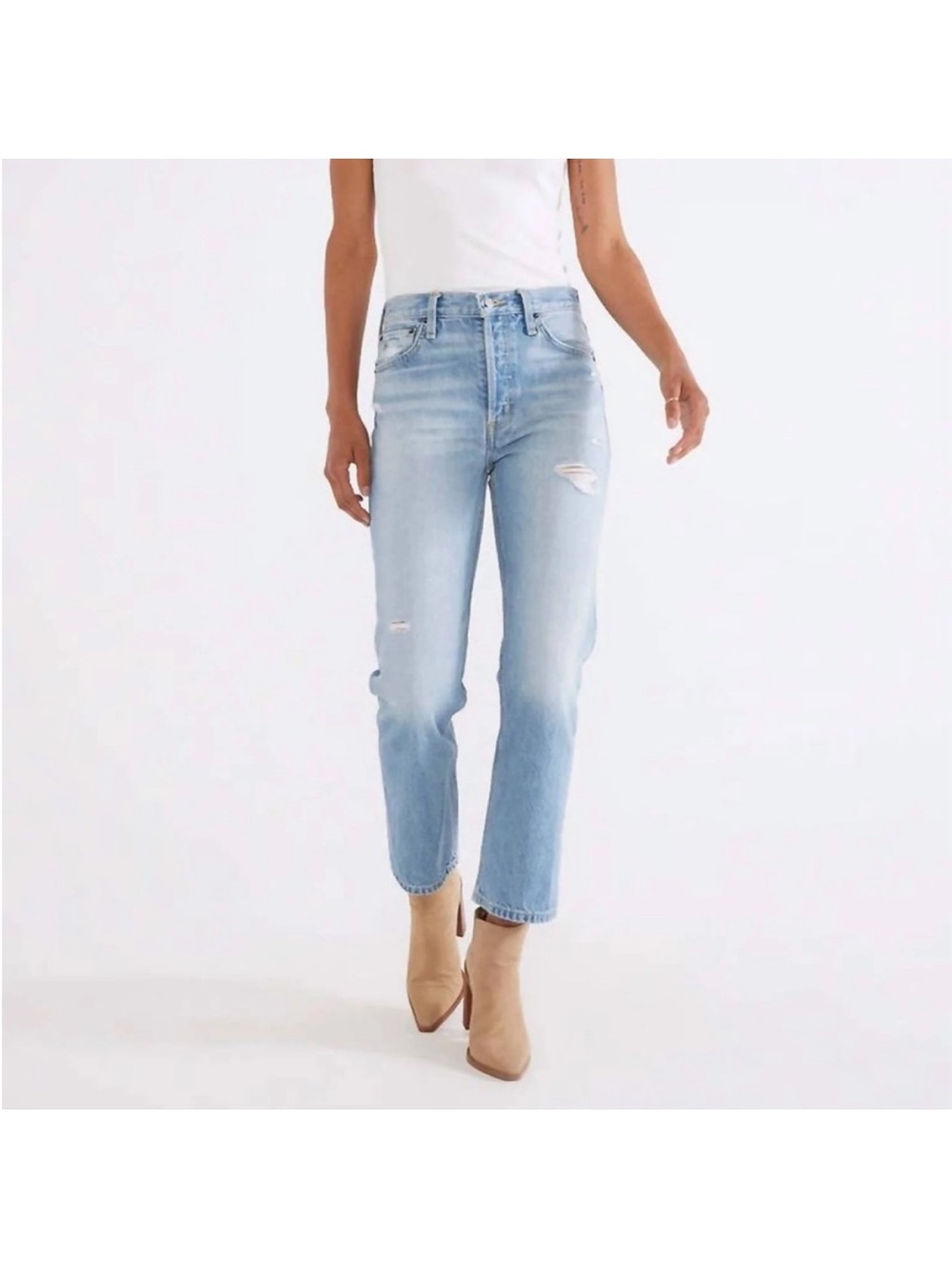 NWT Etica Josie High Rise Crop Jeans Rip Current Light Wash Size 25